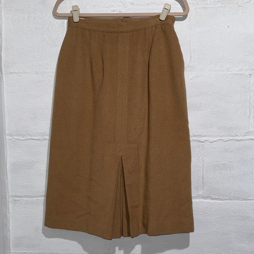 Classic Brown 100% Wool Midi Pencil Skirt